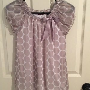 Brown/white polka dotted spring shirt with bow